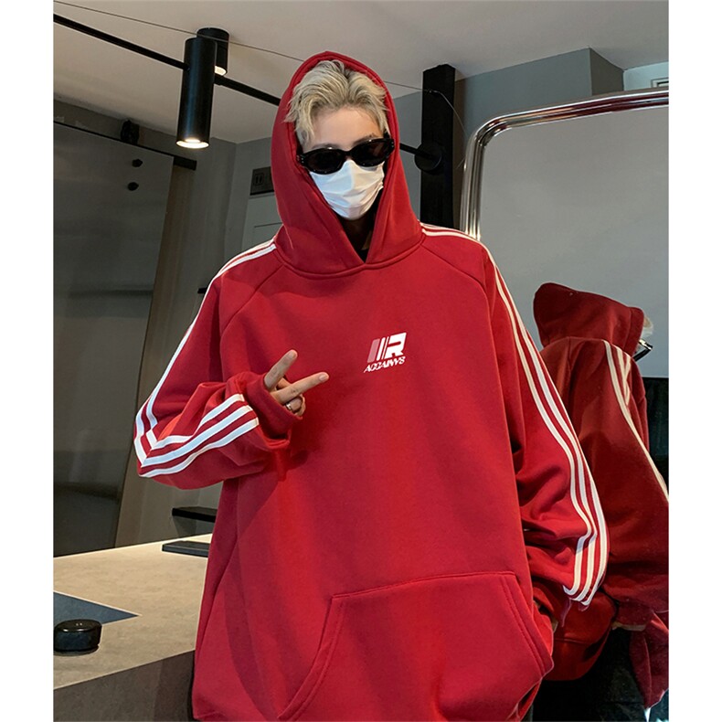 抖音得物供货提供视频秋冬重磅美式宽松织带连帽卫衣0606,男装卫衣,电商A486