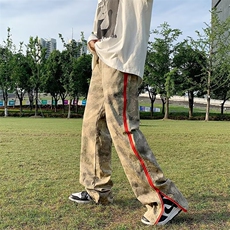 美式高街复古嘻哈拉链迷彩长裤ins潮牌hiphop直筒宽松坠感工装裤，男装工装外套，星座1013