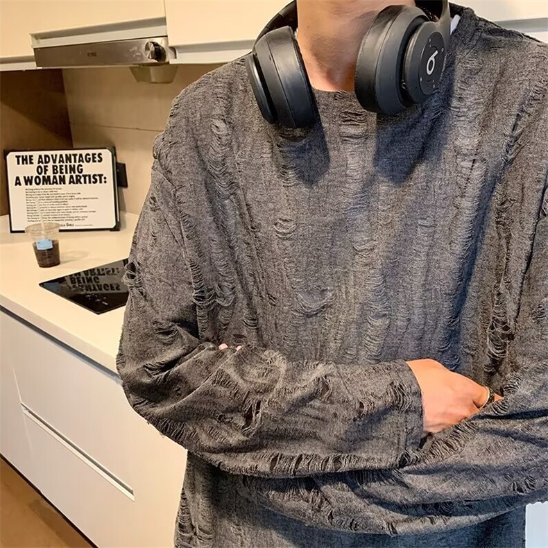美式破洞长袖内搭打底衫HT393P30,男装卫衣,星座1116-2