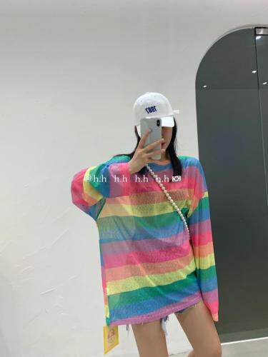 夏彩条长袖防晒图片