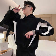 AW96/P78控108秋季社会小伙连帽拼接撞色结构长袖卫衣男黑首，男装卫衣，星座305B-1