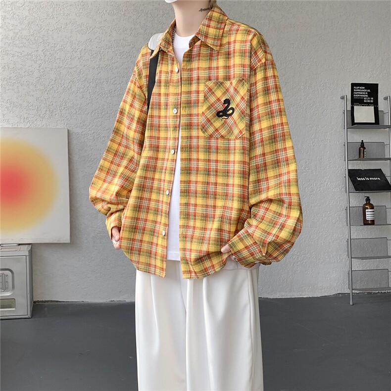 现货CS7148长袖-P33特CS7148短袖-P30特大码刺绣蛇格子衬衫,男装衬衫,电商D232
