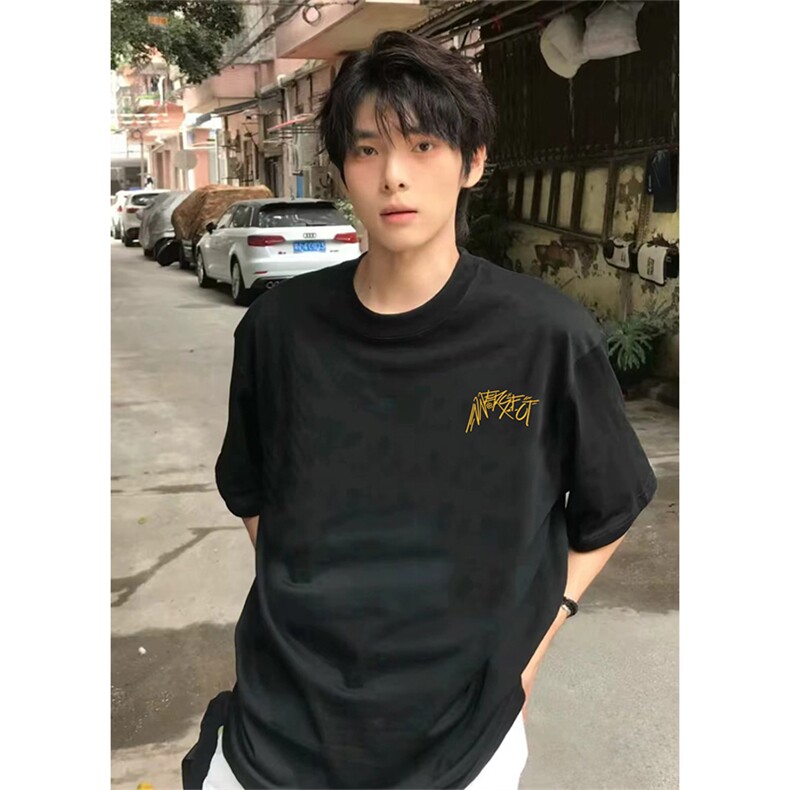 抖音得物 210克现货宽松纯棉美式潮牌印花落肩袖纯棉T恤AT21108图片