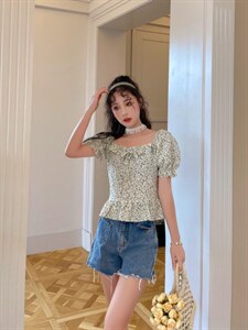 夏季碎花上衣图片