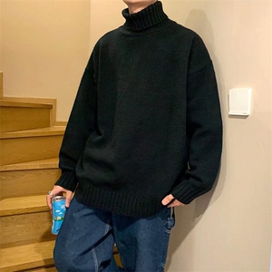 韩版ins潮牌高领毛衣男女宽松长袖慵懒风百搭纯色针织衫M530-P45图片