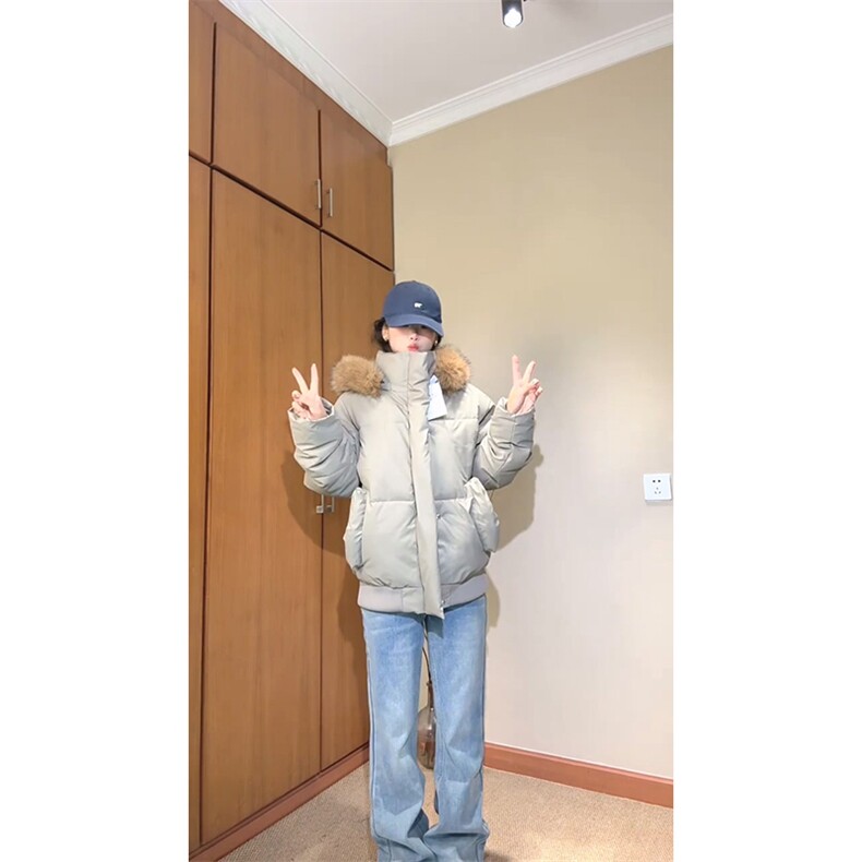 现货三防重磅硬挺boxy短款羽绒棉衣座山雕大毛毛领PU皮棉服外套冬,男装棉衣,电商A486-1