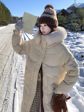 （现货！！）中长款连帽狐狸毛领宽松阔版加厚保暖羽绒服女，女装羽绒服，浙宝189