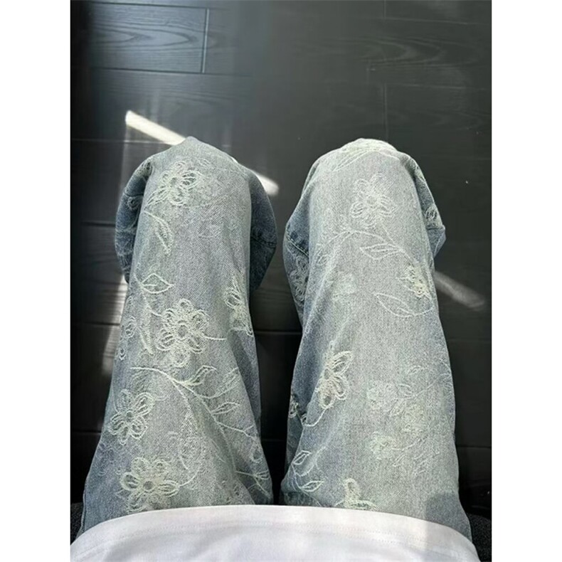美式高街重工提花牛仔裤男潮cleanfit裤水洗微喇弯刀裤V88011-p45,男装牛仔裤,星座1008