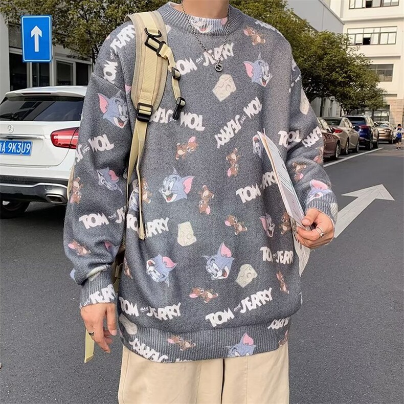 卡通满印圆领毛衣男秋冬韩版bf宽松休闲针织衫M9908P30,男装针织衫/毛衣,星座1116-2
