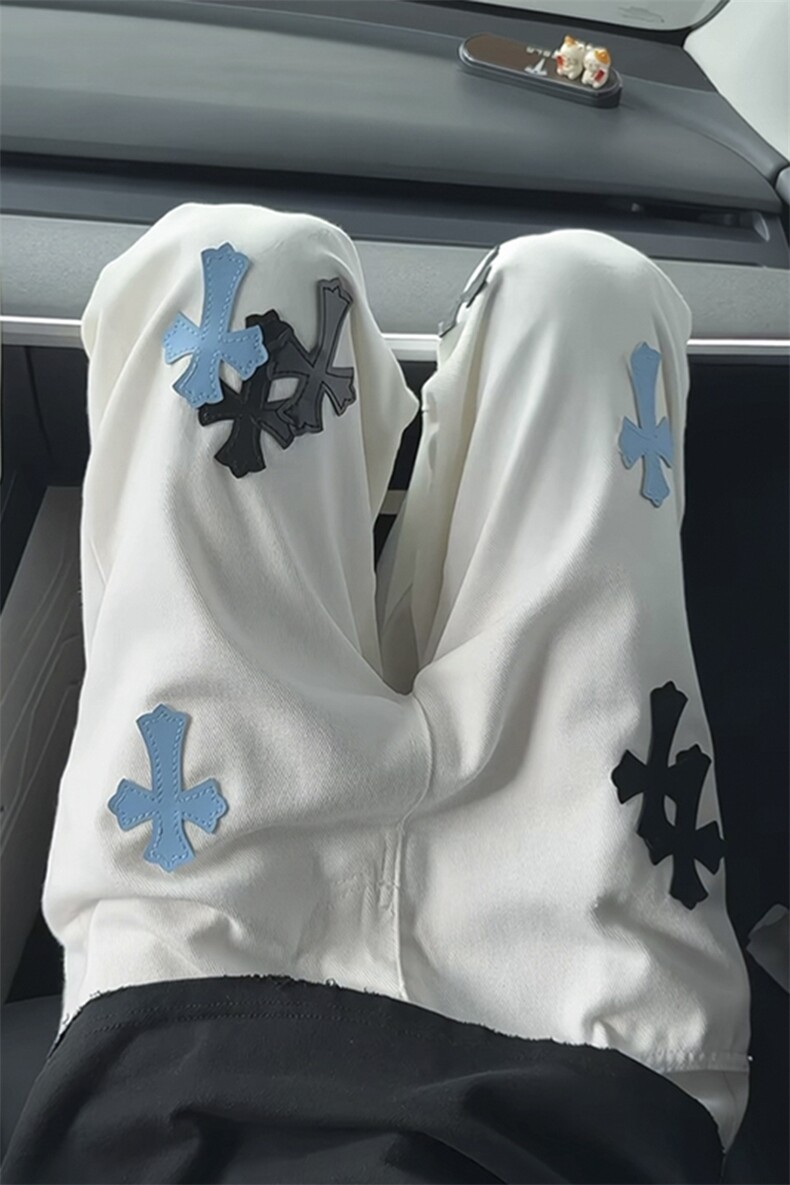 NZ01-P45控78美式高街十字架牛仔裤男潮牌痞帅宽松直筒vibr长裤,男装牛仔裤,星座403（原603-1）