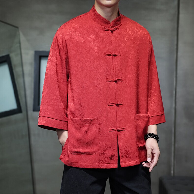 2025夏季风立领牛仔七分袖衬衫宽松大码上衣CS2502-P7088,男装衬衫,电商A008
