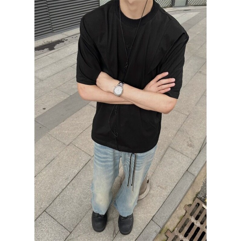 夏季新款休闲日常百搭圆领短袖男街头简约复古vintage刺绣纯色T恤，男装T恤，星座506A