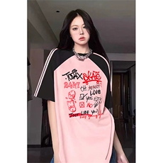 抖音得物品质二开240克宽松纯棉美式潮牌插肩三杠织带短袖T恤，男装T恤，电商A486