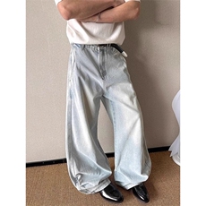 高街新款潮流美式街头风vibe弯刀结构水洗牛仔裤男女休闲阔腿裤，男装牛仔裤，星座506A