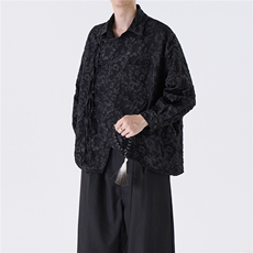 2026春装新款新中式盘扣长袖衬衫民族风提花工艺2537-P60，男装民族服装，电商A057