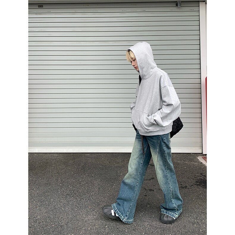 灰色cleanfit男生短款卫衣美式重磅连帽大帽衫廓形外套潮WY004P48,女装短外套,电商B312