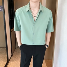 夏季衬衫男轻熟风薄款休闲宽松高级感冰丝短袖衬衣C008，男装T恤，星座1116A-2（原606A-1）