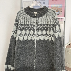 MY414-P62费尔岛毛衣外套女秋季撞色氛围感长毛针织开衫宽松长袖，男装针织衫/毛衣，电商B323A