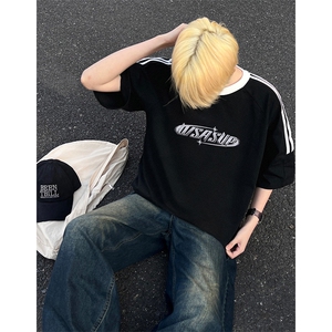 量大优供抖音视频 支持得物品质配合二开 美式三条杠短袖t恤ZD278图片