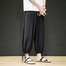 2025夏季新款风桃花皱面料宽松休闲抽九分裤黑色K126-P55,男装休闲裤,电商B277A（原A068）
