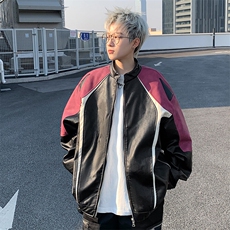 JK8803-P80美式春秋潮牌拼色重工皮衣夹克现货，男装夹克，星座1503