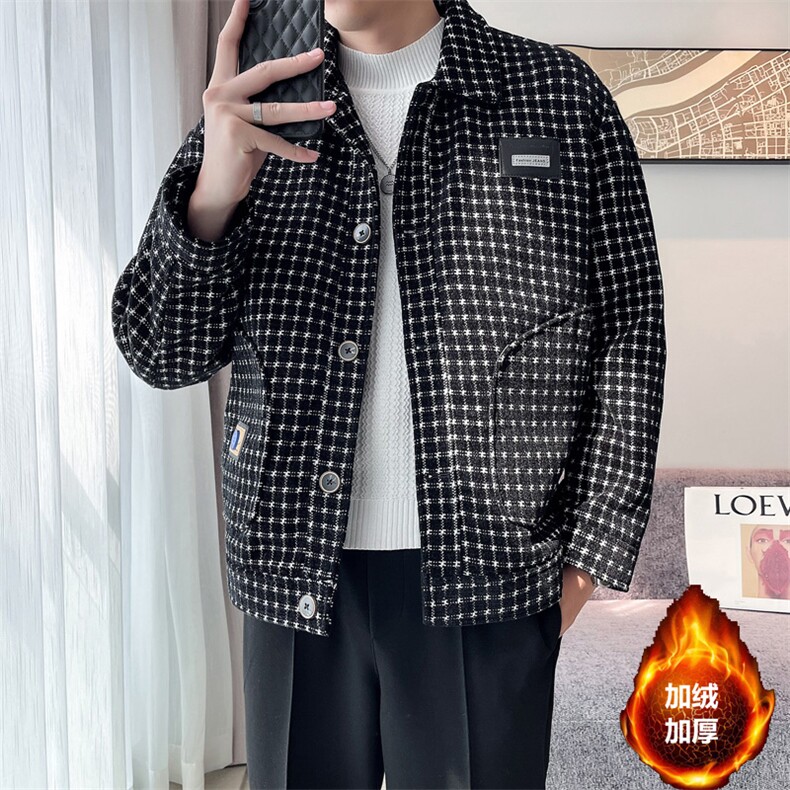 2023秋冬季潮流宽松加棉加厚毛呢大衣夹克外套男N915-p135控185,男装毛呢大衣,电商D303