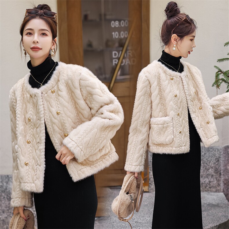 现货2025冬加厚仿水貂绒皮毛一体毛毛环保皮草女时尚皮毛休闲外套，女装短外套，丽美静依