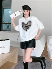 豹纹爱心卫衣，女装卫衣/绒衫，依诺阁