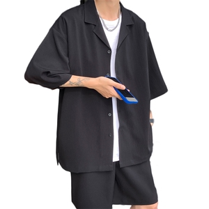 TZ62627/P55弹力短袖衬衣套装男女夏款港风衬衫短裤两件套图片