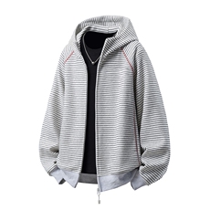 可二开苏哈线撞色条纹大码M-5XL连帽开衫卫衣男WY78191P88控139，男装卫衣，星座227-7