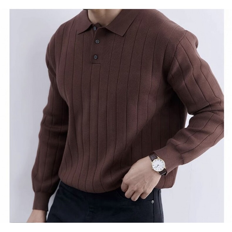 高级感老钱风气质翻领针织长袖毛衣纯色POLO衫E41057/P75,男装Polo衫,电商A243