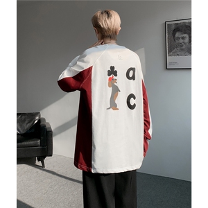 6XL-M 美式潮牌印花长袖t恤男拼接撞色卫衣男上衣服 CX3009-特P48图片