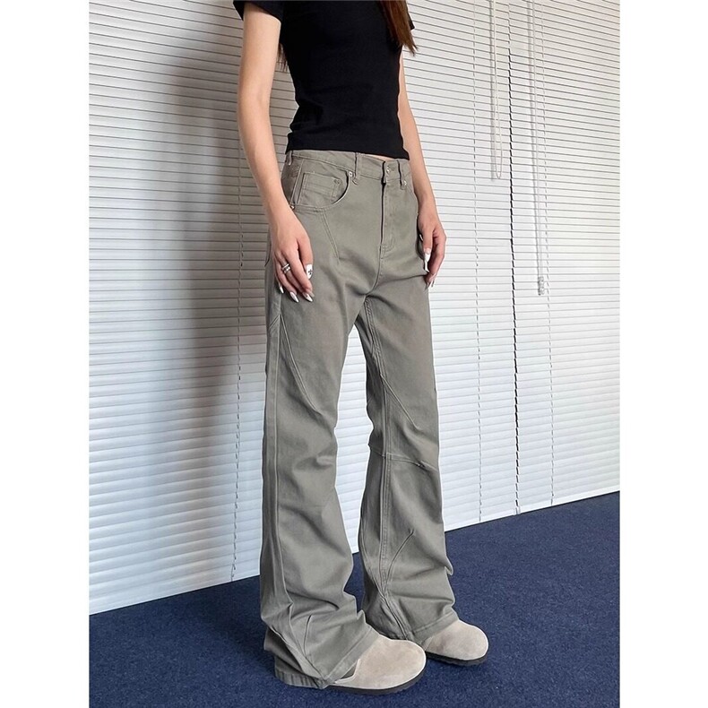 N1044水洗棉皱褶微喇解构设计微弹微喇叭直筒牛仔裤男女同款，女装牛仔裤，星座506A