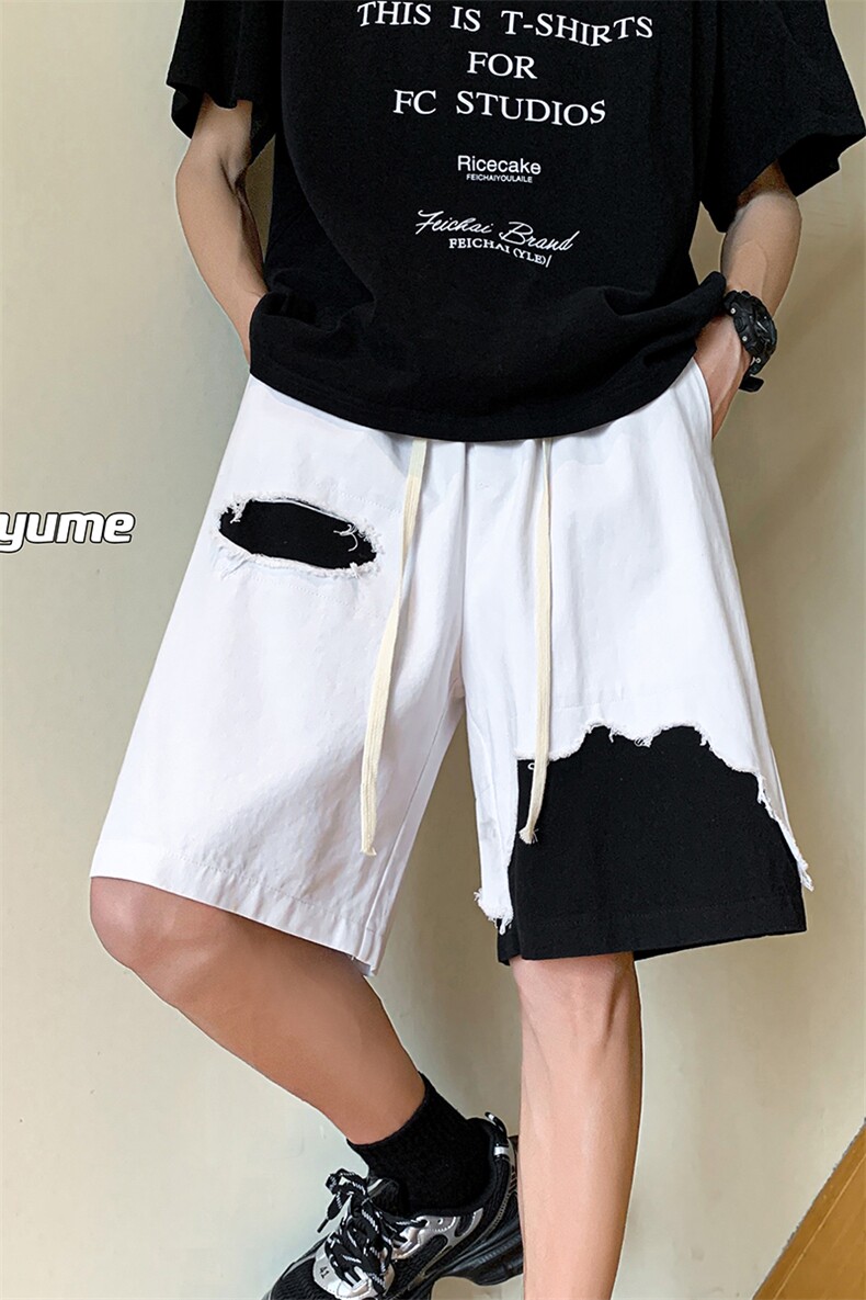 8XL-M特大码短裤男夏季新款大码vibe破洞拼接高街短裤DK1518P50,男装休闲裤,电商D206-1