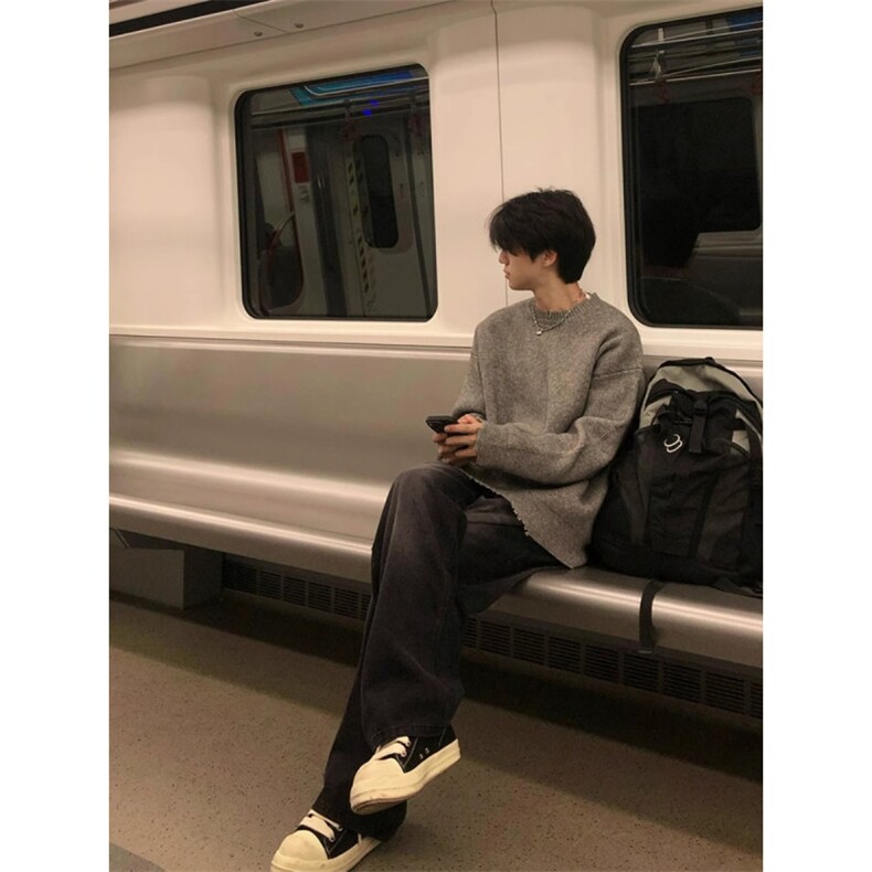 灰色破坏风毛衣男秋冬季潮牌痞帅慵懒cleanfit宽松内搭针织打底衫,男装针织衫/毛衣,星座1007（原301D）
