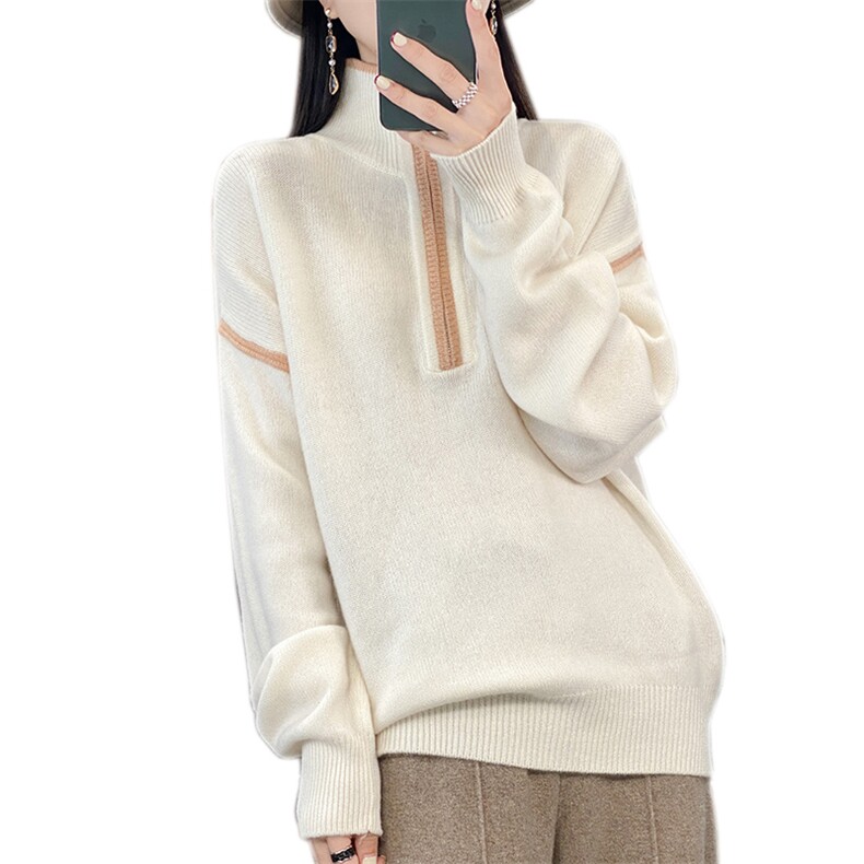 女士秋冬季新款时尚显瘦拉链款羊毛衫,女装羊毛衫,奢优羊绒