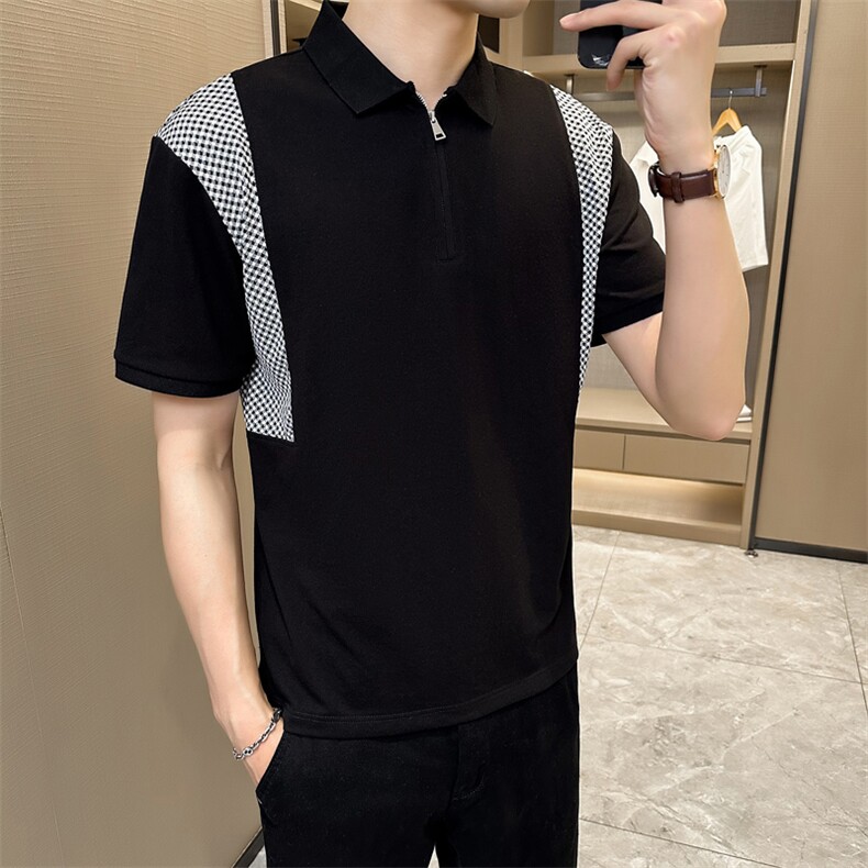 2024夏季新款创意拼接宽松圆领短袖T恤POLO衫男3320-p58控78,男装Polo衫,电商D303