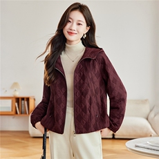 2026年春季宽松连帽菱形格夹棉短外套上衣，女装短外套，简韵佳