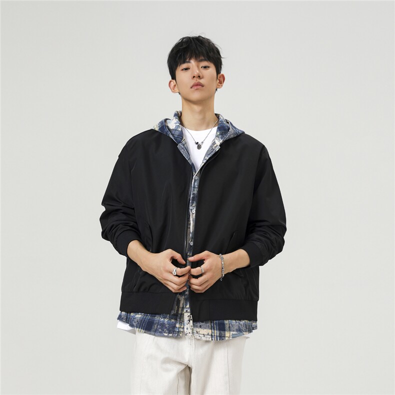 可二开假两件格子拼接大码M-5XL夹克100%聚酯纤维JK78094P75控118,男装夹克,星座227-7