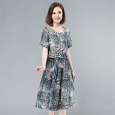 2021夏季新款简约气质圆领休闲舒适衬衫抽绳连衣裙，女装连衣裙，叶笙衣