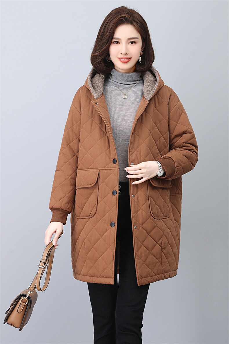 时尚保暖女士长款棉服修身显瘦冬季外套舒适百搭加厚棉衣,女装棉衣/棉服,悦见她