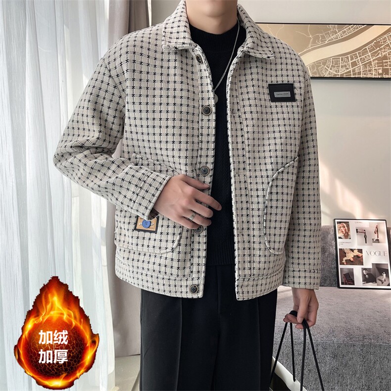 2023秋冬季潮流宽松加棉加厚毛呢大衣夹克外套男N915-p135控185,男装毛呢大衣,电商D303