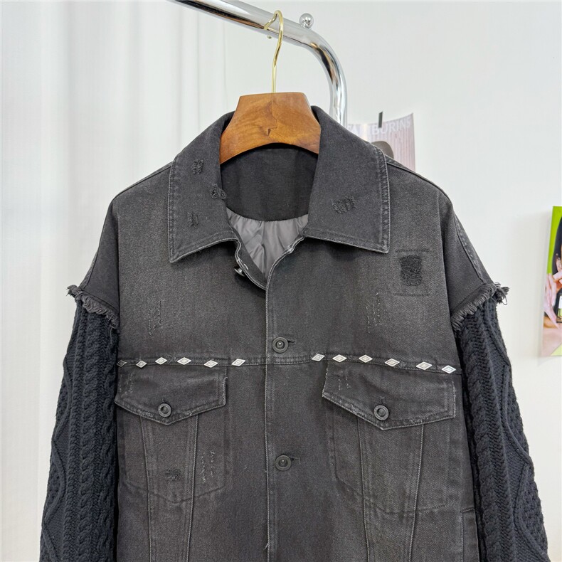 男士翻领牛仔拼接针织设计感羽绒服外套D213-6277-P430,男装羽绒服,电商D213