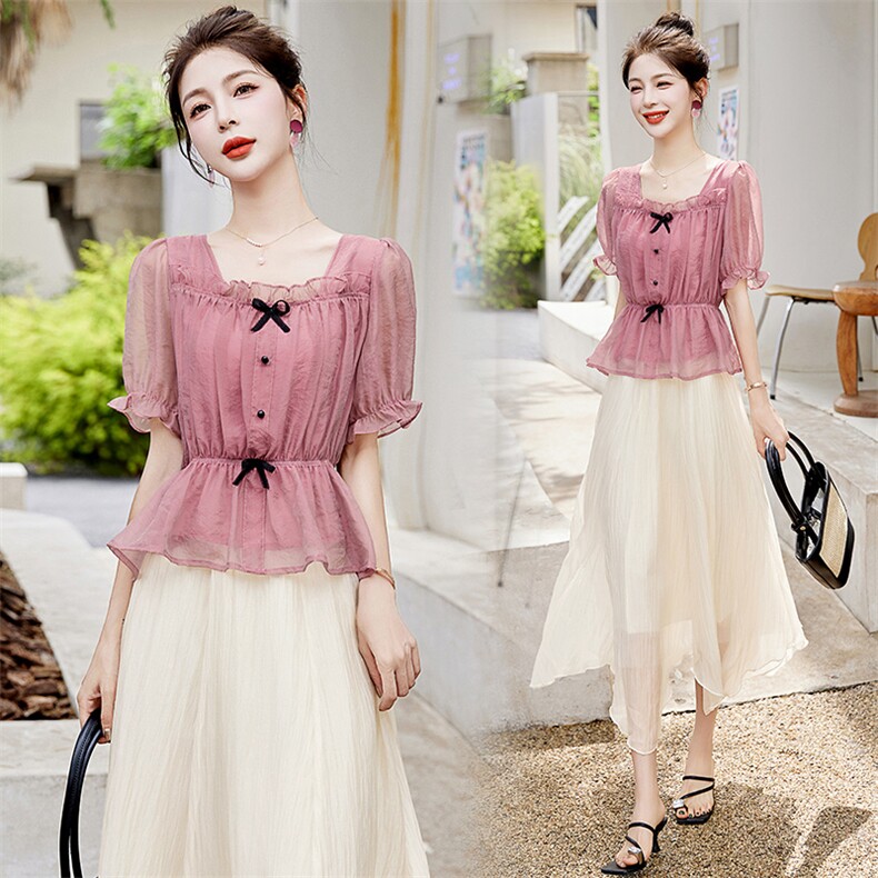 成套搭配雪纺女夏天新款气质高级感洋气减龄小个子装，女装衬衫，魅影