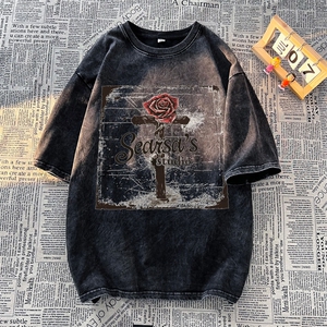 美式水洗做旧T恤休闲复古青少年男装XZ517A-3-ZJ012T-P38-58图片