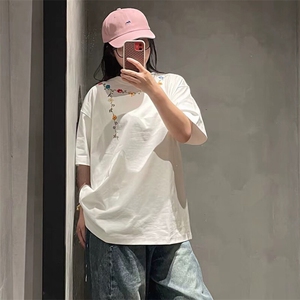 万针全刺绣工艺抖音得物高品质260克重磅纯棉双纱美式高街短袖T恤图片