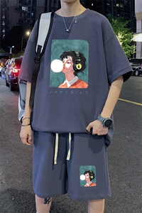 ！2025夏季新款男士华夫格短袖T恤套装一套HTZ78P50图片