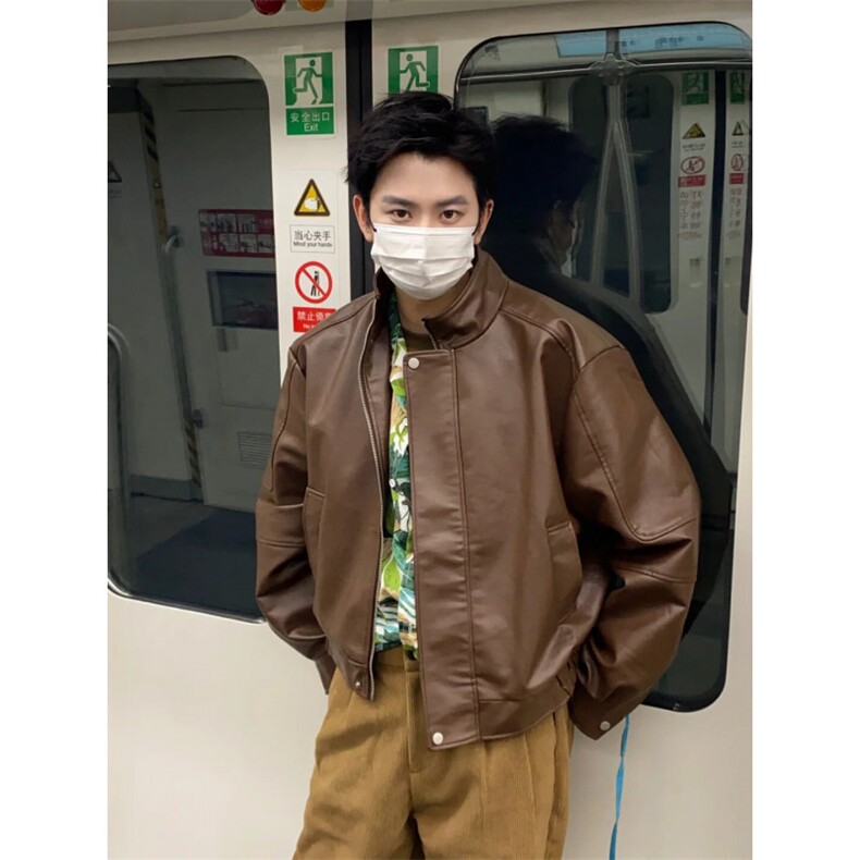 （网图现货）潮流垫肩百搭皮衣短款夹克外套1209-1-JK20-P70，男装夹克，星座1209-1