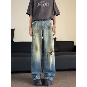 美式高街牛仔裤男 潮牌破洞休闲裤NK536/P48图片