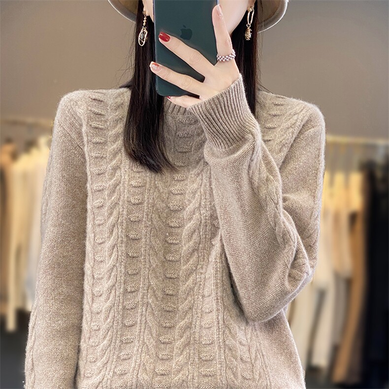 长袖套头纯色羊毛2024年秋季半高领时尚针织衫，女装羊毛衫，宋氏羊绒